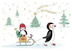 Postkarte. Fröhliche Weihnachten (Pinguine)