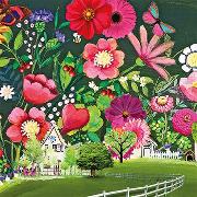 Postkarte. Häuser und Blüten