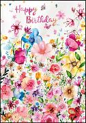 Doppelkarte. Happy Birthday (Blumen)