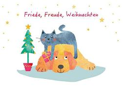 Postkarte. FriedeFreude... (Hund und Katze)