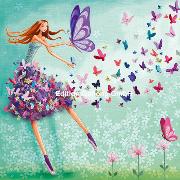 Postkarte. Frau mit Schmetterlingen