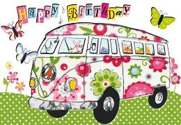 Doppelkarte. Happy Birthday (VW-Bus)