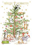 Postkarte. Fröhliche Weihnachten (Katzen/Tannenbaum)