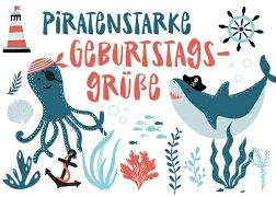 Postkarte. Piratenstarke Geburtstagsgrüße (im Meer)