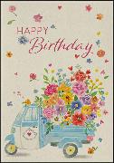 Doppelkarte. Happy Birthday (Blumentransporter), Car