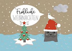 Postkarte. Fröhliche Weihnachten (Seehund)