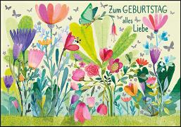 Doppelkarte. Zum Geburtstag (Blüten und Schmetterl)