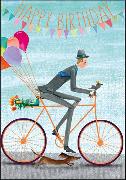 Doppelkarte. Happy Birthday (Mann mit Fahrrad)/ Mila