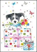 Doppelkarte. Hund mit Geschenk, Carola Pabst, Naturp