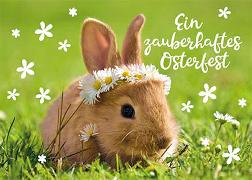 Postkarte. Osterfest (Hase mit Blumen)