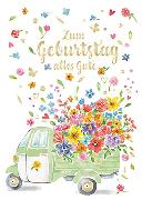 Postkarte. Zum Geburtstag (Transporter mit Blumen)