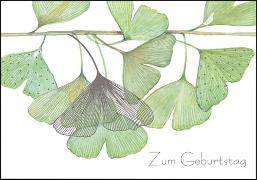 Doppelkarte. Zum Geburtstag (Ginkgo), Kerstin Heß