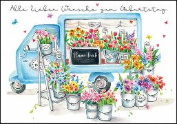 Doppelkarte. Zum Geburtstag (Flower truck)