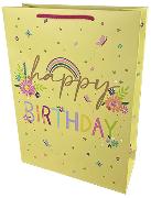 Geschenktasche. englisch, Hoch, Geburts, PG 3 Happy Birthday (Blumen)(Geschenktasche. g