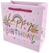 Geschenktasche. englisch, , Geburtstag,, PG2 Happy Birthday (Blüten)(Geschenktasche. k