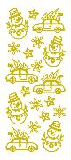 W-Glitter Sticker - Schneemann/Weihnachtsauto, gold