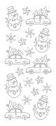 W-Glitter Sticker - Schneemann/Weihnachtsauto, silber