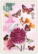 Postkarte. Schmetterlinge rosa / blanko