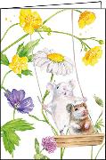 Doppelkarte. Blumen und Mäuse / blanko
