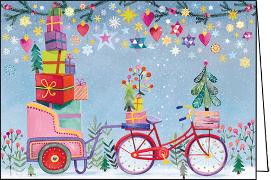 Doppelkarte. Weihnachtliches Fahrrad/ blanko