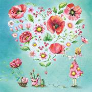 Postkarte. Frau mit Herz aus Blüten / blanko