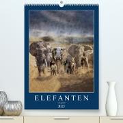 Elefanten - wie gemalt (Premium, hochwertiger DIN A2 Wandkalender 2023, Kunstdruck in Hochglanz)