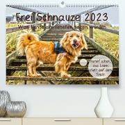Frei Schnauze 2023. Was Hunde am liebsten sagen würden (Premium, hochwertiger DIN A2 Wandkalender 2023, Kunstdruck in Hochglanz)