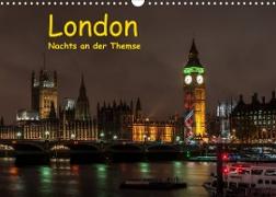 London - Nachts an der Themse (Wandkalender 2023 DIN A3 quer)
