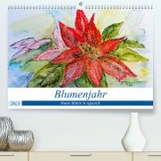 Blumenjahr - Bunte Blüten in Aquarell (Premium, hochwertiger DIN A2 Wandkalender 2023, Kunstdruck in Hochglanz)