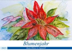 Blumenjahr - Bunte Blüten in Aquarell (Wandkalender 2023 DIN A2 quer)