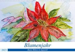 Blumenjahr - Bunte Blüten in Aquarell (Wandkalender 2023 DIN A3 quer)