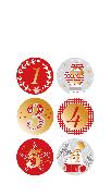 W-Sticker, Zahlen Button HF rot/gold 1-24