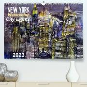 New York Watercolor Citylights (Premium, hochwertiger DIN A2 Wandkalender 2023, Kunstdruck in Hochglanz)