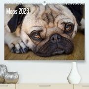 Mops 2023 (Premium, hochwertiger DIN A2 Wandkalender 2023, Kunstdruck in Hochglanz)