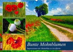 Bunte Mohnblumen - Impressionen der Mohnblüte in Acrylfarbe (Wandkalender 2023 DIN A2 quer)