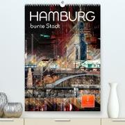 Hamburg bunte Stadt (Premium, hochwertiger DIN A2 Wandkalender 2023, Kunstdruck in Hochglanz)