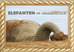 Elefanten im Wasserloch (Wandkalender 2023 DIN A2 quer)