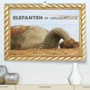 Elefanten im Wasserloch (Premium, hochwertiger DIN A2 Wandkalender 2023, Kunstdruck in Hochglanz)