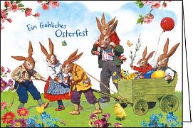 Doppelkarte. Fröhliches Osterfest (Hasenfamilie)