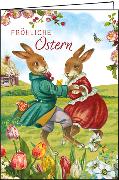 Doppelkarte. Fröhliche Ostern (Tanzende Hasen)