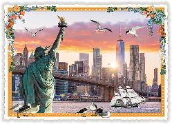 Postkarte. USA-Edition - New York, Skyline - Brooklyn Bridge 1 / Quer