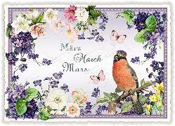Postkarte. Monats-Edition, März - March - Mars (Quer)