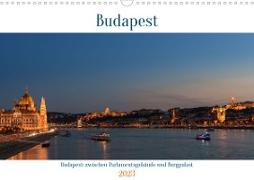 Budapest: zwischen Parlamentsgebäude und Burgpalast (Wandkalender 2023 DIN A3 quer)
