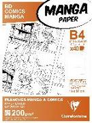 Papier für Manga, Packung/Etui mit 40 Blatt B4 200g, mit sechsteiligem Raster