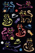Neon Colourful Line-Sticker Cats