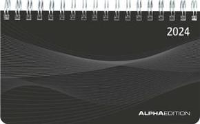 Querkalender Mini PP-Einband schwarz 2024 - Büro-Planer 15,6x9 cm - Tisch-Kalender - 1 Woche 2 Seiten - Ringbindung - Alpha Edition