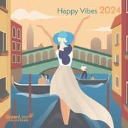 GreenLine Happy Vibes 2024 - Wand-Kalender - Broschüren-Kalender - 30x30 - 30x60 geöffnet