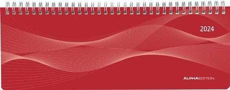 Tisch-Querkalender Profi rot 2024 - Büro-Planer 29,7x10,5 cm - Tisch-Kalender - 1 Woche 2 Seiten - Ringbindung - Alpha Edition
