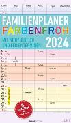 Alpha Edition Familienplaner Farbenfroh mit 5 Spalten 2024, im Format 26 x 45 cm, Monatskalender mit Platz für Notizen, Ferien-und Familienplaner