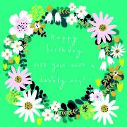 Doppelkarte. Mika - Birthday / Turquoise Floral Wreath